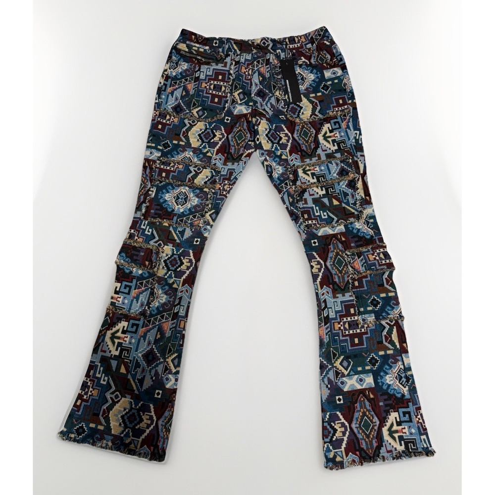 Rockstar Original Tayami Tapestry Cargo Stacked Flare Pants Mens 36 NWT Festival